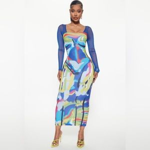 Beautiful Midi Dress - Royal/combo